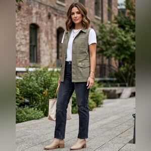 Anthropologie TINY Malia Embroidered Utility Vest Olive Small